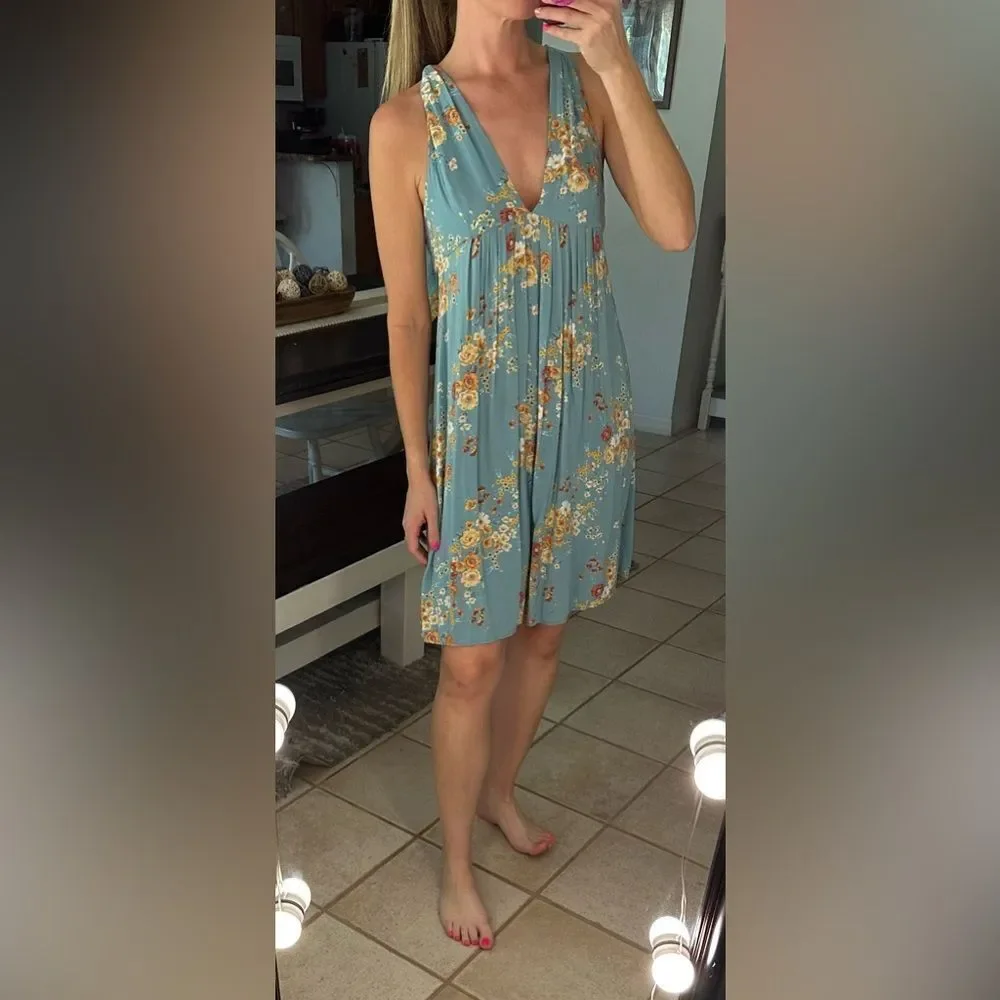 O’Neil Blue Floral Tie Shoulder Summer Beach Dress